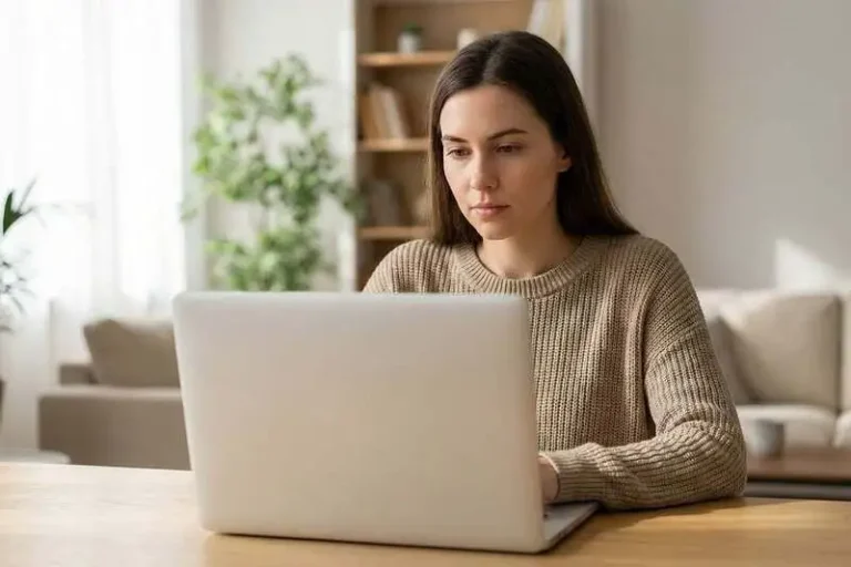 Persona revisando las tarifas de terapia psicológica en un ordenador portátil para reservar cita online.
