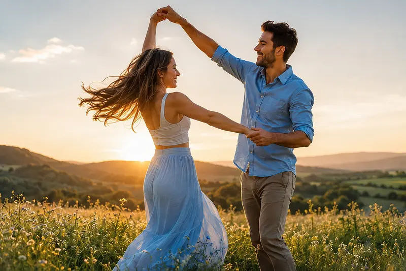 Pareja bailando y disfrutando del presente en un artículo sobre miedo al abandono
